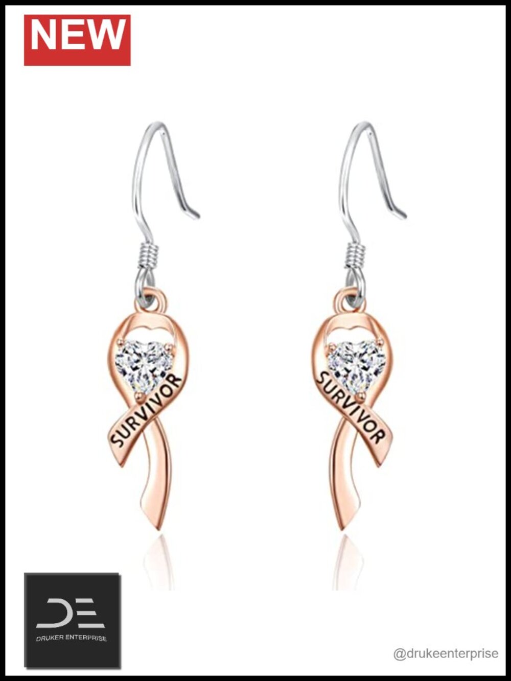 Sterling Silver Pink Ribbon Survivor Dangle Earrings